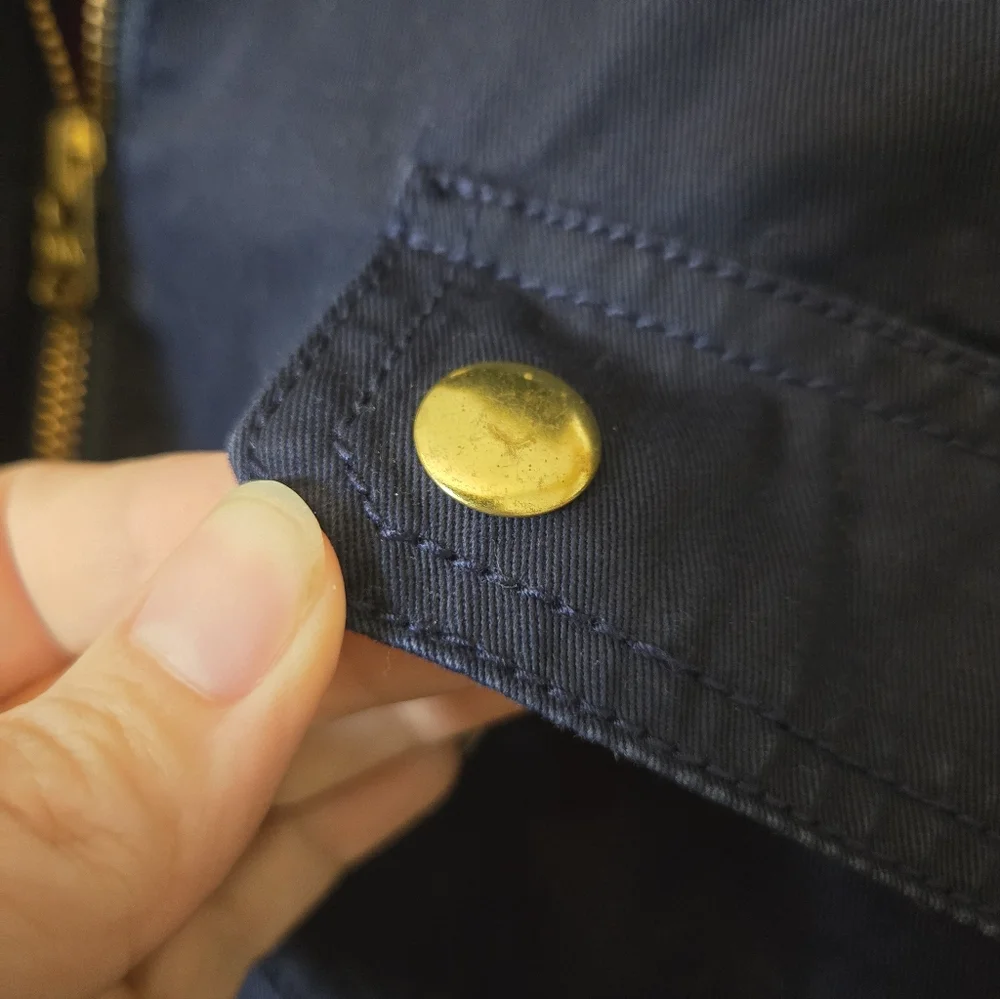 J. Crew Relaxed Boyfriend Utility Jacket Dark Blue Cotton With Gold Snaps Medium - Picture 2 of 11